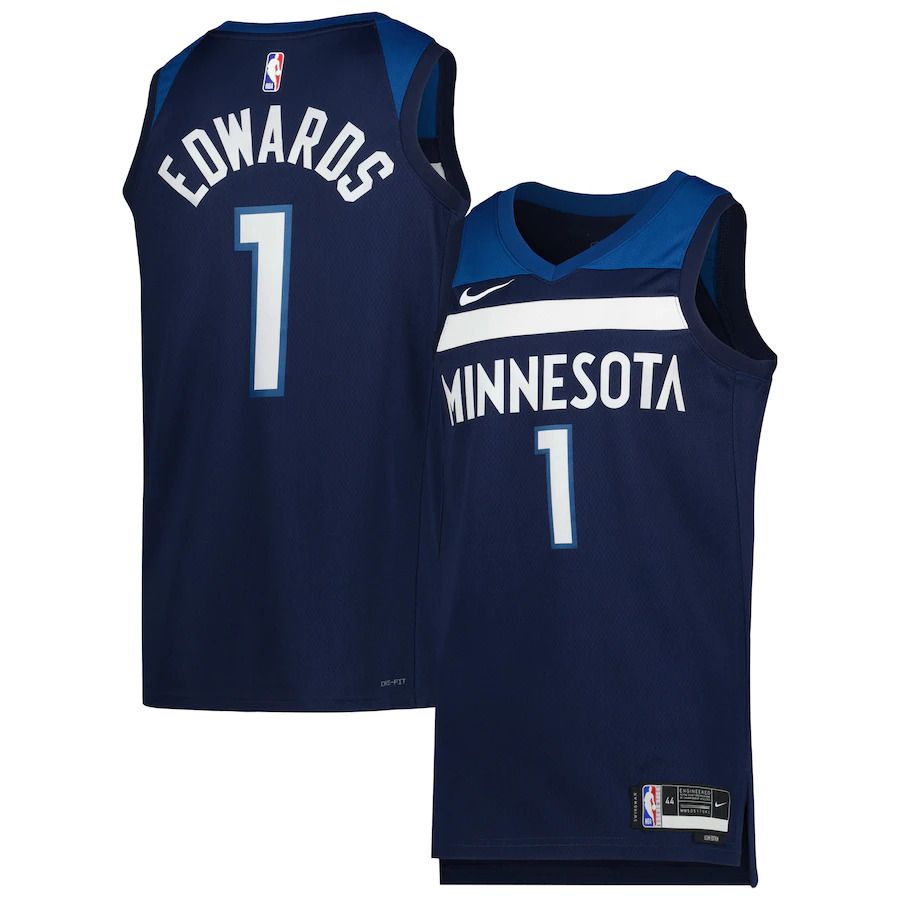 Men Minnesota Timberwolves #1 Anthony Edwards Nike Navy Icon Edition 2022-23 Swingman NBA Jersey->youth nba jersey->Youth Jersey